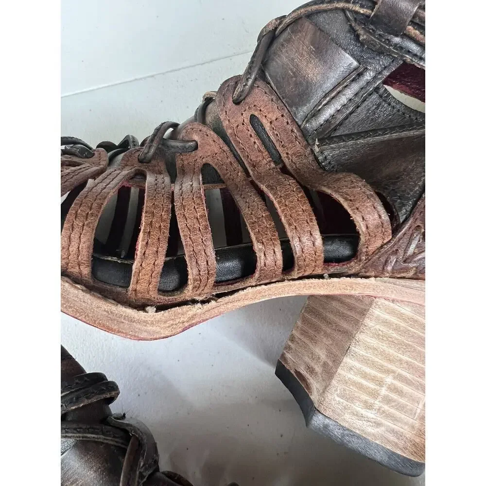 Freebird By Steven Wazee Leather Sandal Heel Booties Womens Size 7 Distressed - Picture 7 of 15